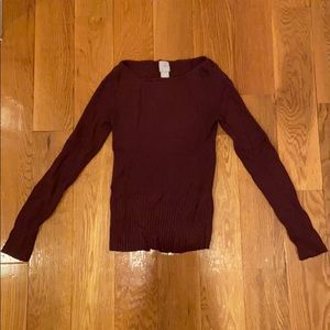 Ribbed Long-Sleeve Maroon Top